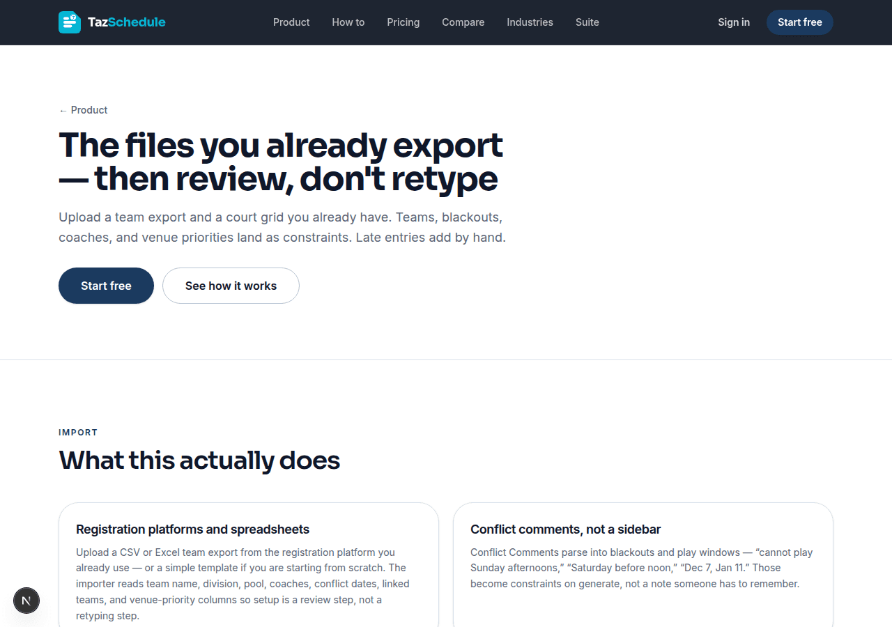 Import feature overview for teams and venues