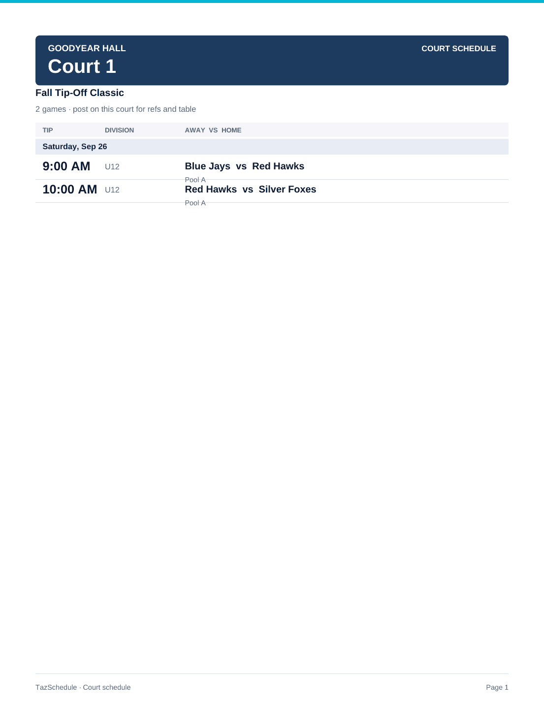 Sample court wall schedule